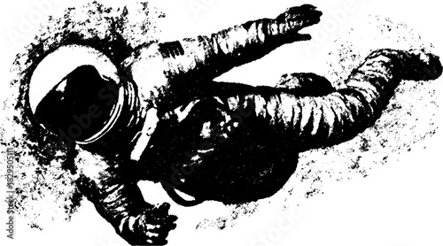 Astronaut in a spacesuit, outlined in black and white. Simple vector illustration depicting the concept of space exploration in a monochrome style.