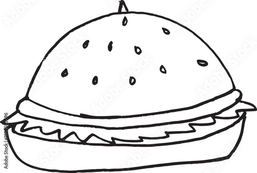 Hand drawn vector illustration of a cartoon burger icon wearing a military uniform helmet
