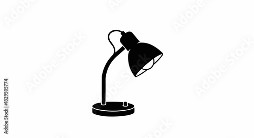 Black Silhouette of a Desk Lamp with Adjustable Arm and Round Base.