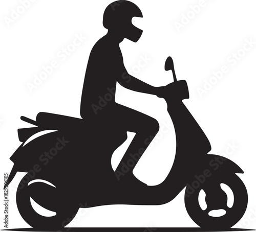 Silhouette of a man with helmet riding his motor scooter.