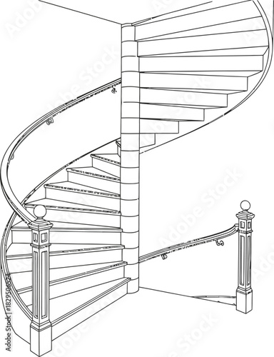 Spiral staircase line art vector