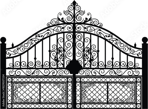 Ornate wrought iron gate vector illustration