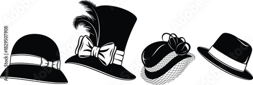 Vintage style hats collection vector illustration