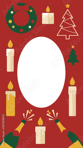 Joyful Holiday Celebration Greeting Card Template with Festive Decorations and Popping Champagne Bottles