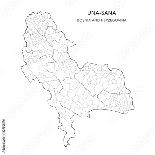 Vector Map of Una-Sana Canton (Unsko-Sanski Kanton, Unsko-Sanska Županija) with Settlements (Naselja), and Cities and Municipalities (Gradovi i Opštine, Gradovi i Općine) - FBiH, Bosnia and Herzegovin