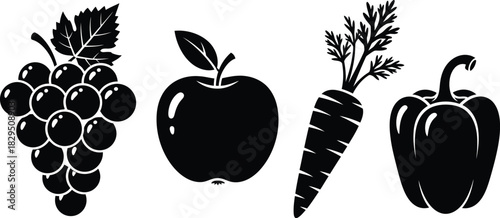 Fruits and vegetables silhouette icons