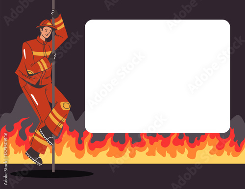 Firefighter instruction information banner poster concept. Vector graphic design illustration element