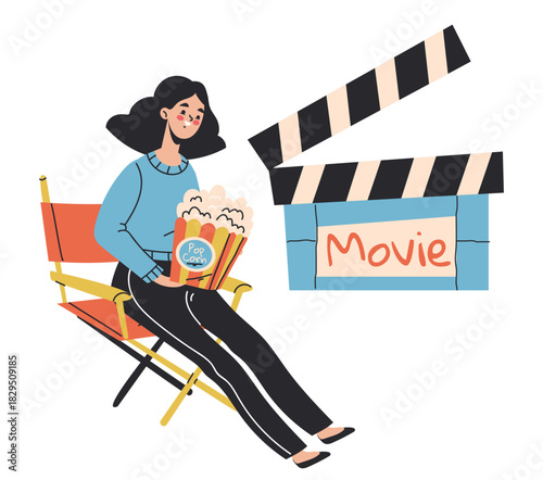 Movie cinema video camera film making premiere concept. Vector graphic design illustration element