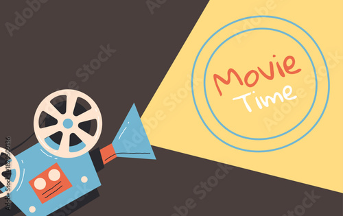 Film cinema movie projector camera banner poster abstract concept. Vector design graphic illustration