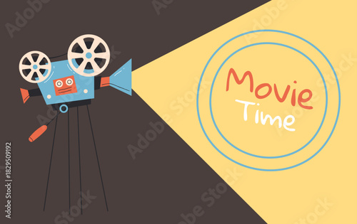 Film cinema movie projector camera banner poster abstract concept. Vector design graphic illustration