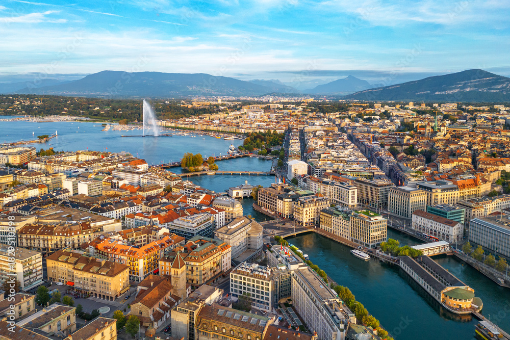 Fototapeta premium Geneva, Switzerland Skyline Towards Lake Geneva 1862
