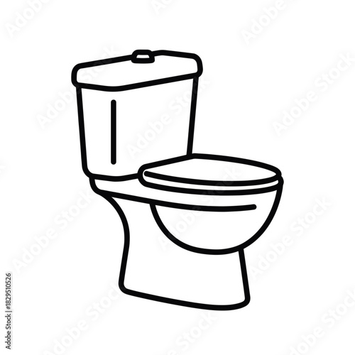 Minimalist black outline vector icon of a toilet bowl, symbolizing plumbing fixtures, isolated on a transparent background