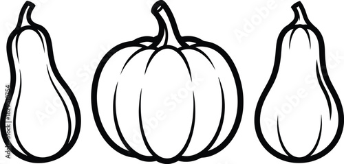 Pumpkin and butternut squash outline collection
