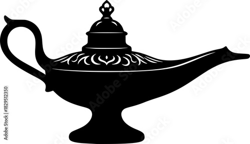 Silhouette illustration of a classic genie oil lamp