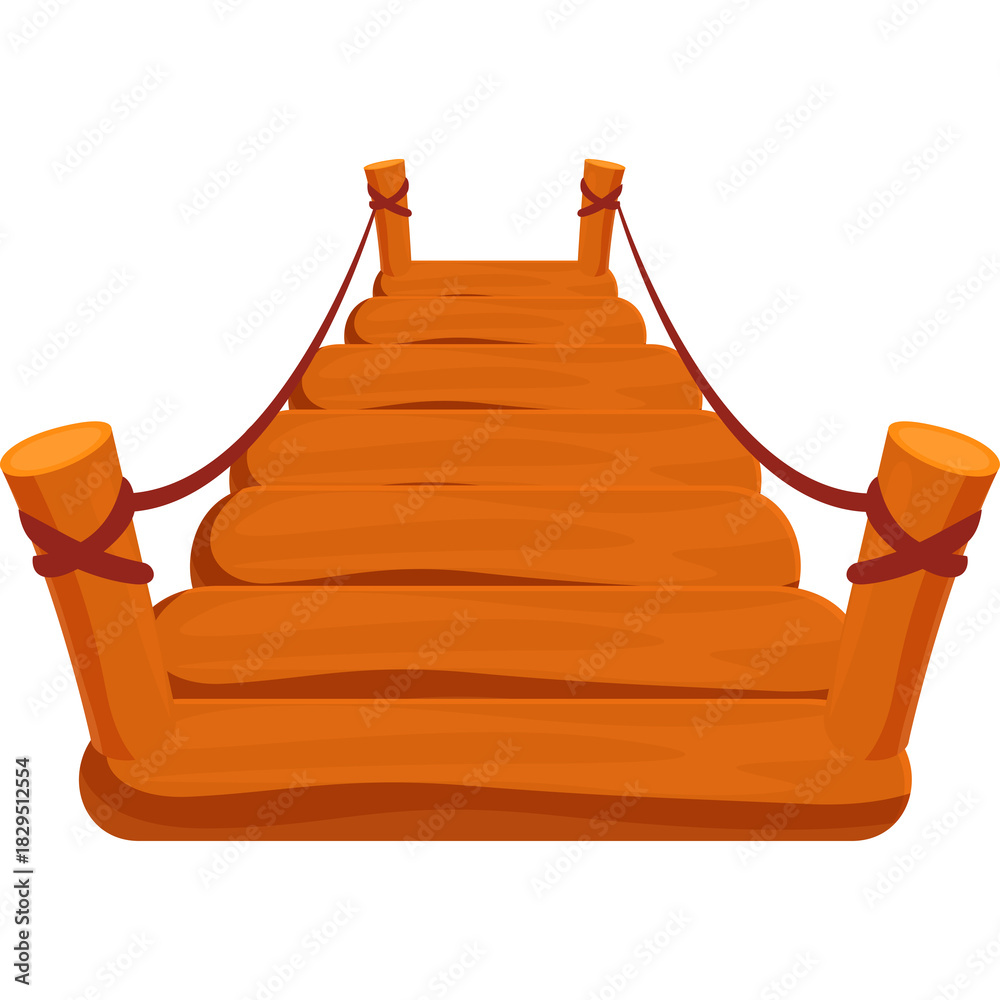 Naklejka premium Wooden Bridge Icon with Rope Handrails in Warm Brown Tones Simple Isolated Element for Design Projects