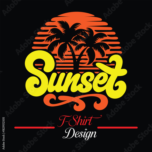 Wallpaper Mural Retro sunset t-shirt design graphic Torontodigital.ca