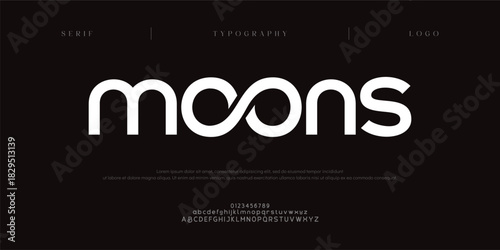 Moons, Minimal modern logo alphabet font. Typography abstract sans serif technology, electronic, movie, future, creative brand logos fonts. vector illustration
