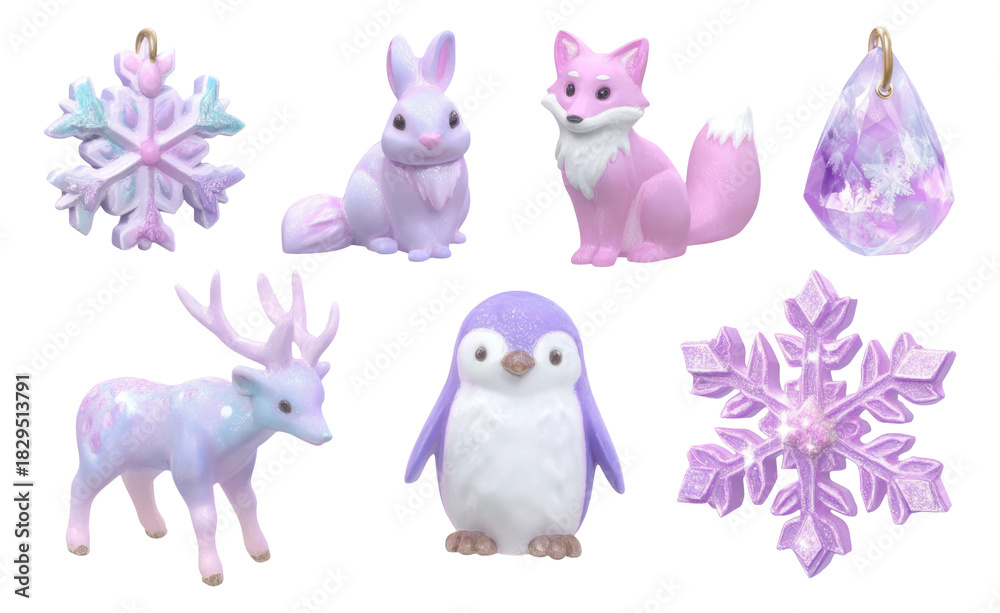 Naklejka premium Glossy Pastel Aurora Creatures with Magical Design Isolated on Transparent Background