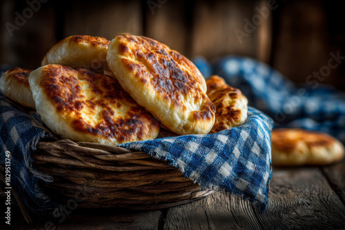 Fototapeta Naklejka Na Ścianę i Meble -  Bieszczadzkie Proziaki, soda bread, originating from Subcarpathia. AI generativ.