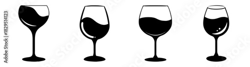 Four champagne flutes filled with liquid in black and white silhouette style vector illustration