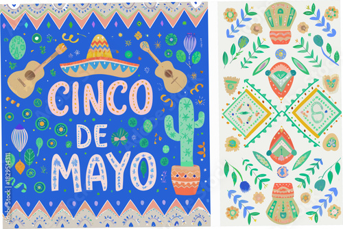 Vibrant cinco de mayo celebration with festive illustrations and floral accents