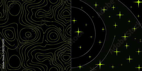Abstract topographic map and starry night sky background design