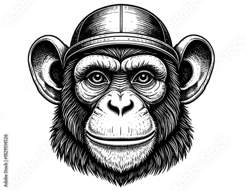 illustration hand-drawn logo vintage monkey black and white