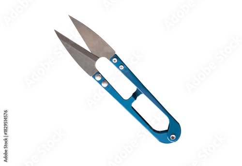 Blue thread snips scissors isolated on transparent background