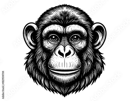 illustration hand-drawn logo vintage monkey black and white