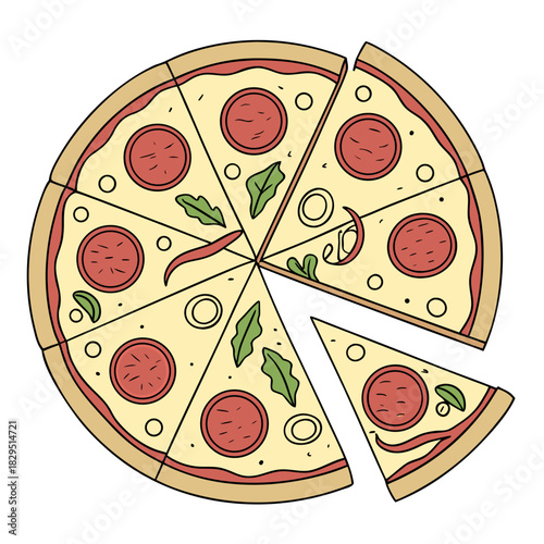 Whole Pizza Top View Vector Illustration