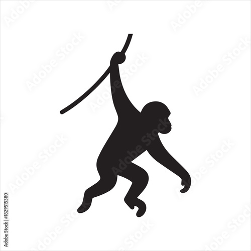 Silhouette monkey hanging on liana black vector illustration