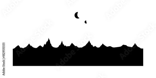 Minimalist Black and White Landscape with Moon and Stars.