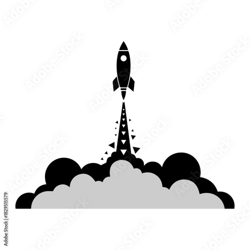 Rocket Launching into Space with Smoke Trail.