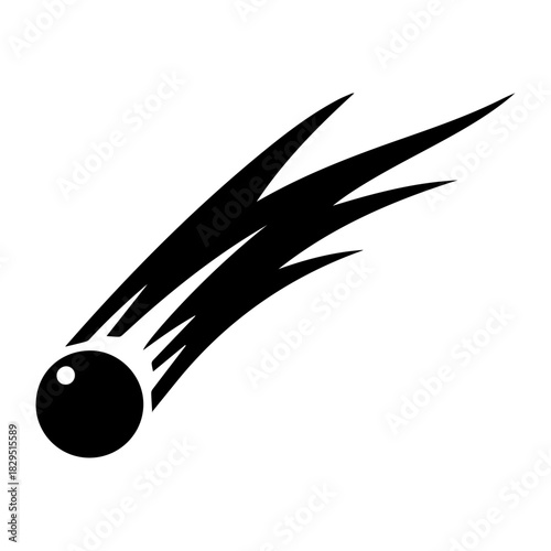 Stylized Black Comet or Meteoroid Icon with Trailing Streaks.