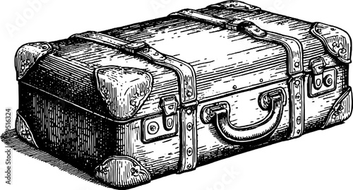 Vintage suitcase in detailed design, crafted from wood with leather accents. A classic vector illustration makes it a standout storage piece.