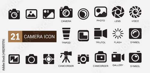 Camera icon set vector pack for photography and videography symbols and modes