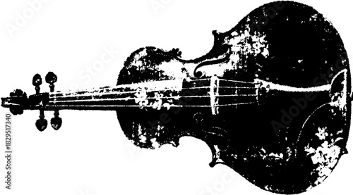 Violin instrument silhouette. Vintage black and white vector illustration in a simple and isolated style for a classical music theme.