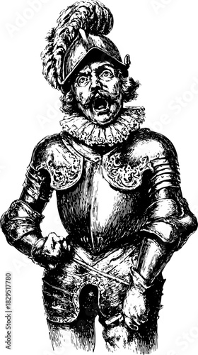 Armored knight in vintage engraving style. Detailed hand-drawn silhouette vector illustration capturing historical character.