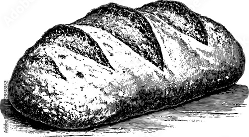 Hand-drawn engraving of a loaf of bread. Vintage vector illustration with detailed outline and texture, showcasing an antique style.