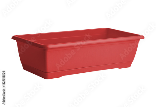 Foto Red rectangular plastic plant pot isolated on transparent background