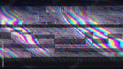 VHS Glitch Screen Effect. Abstract Technology Vector Background in Retro Style