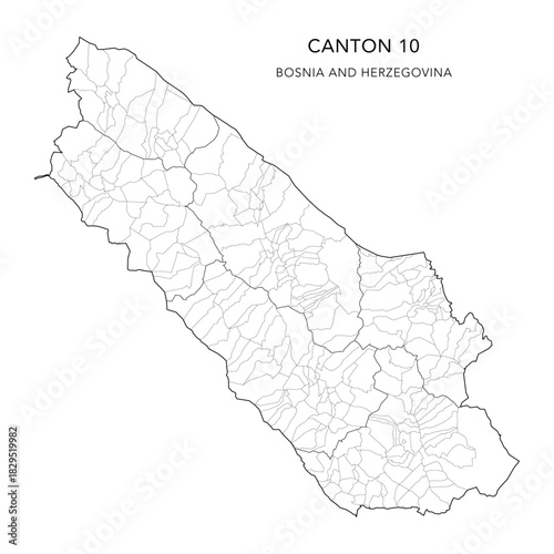 Vector Map of Canton 10 or the Herzeg-Bosnian County (Kanton 10, Hercegbosanska Županija) with Settlements (Naselja), and Cities and Municipalities - FBiH, Bosnia and Herzegovina - 2025