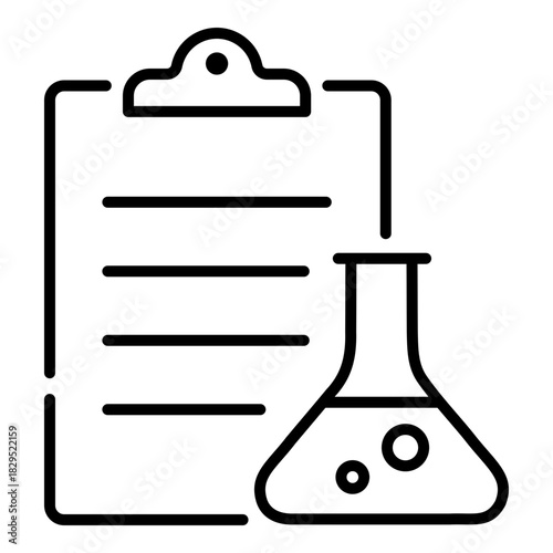 Clipboard with laboratory flask icon, symbolizing scientific research, formulas, data recording, experiments, and lab documentation. Ideal for chemistry, biotech, analysis, and academic content.