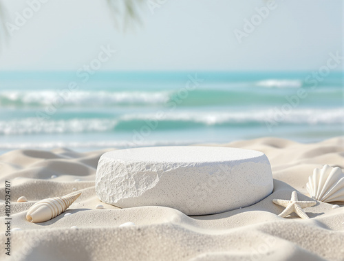 Wallpaper Mural White Product Podium on Serene Sandy Beach Torontodigital.ca