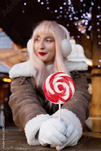 Cozy Winter Portrait with Lollipop