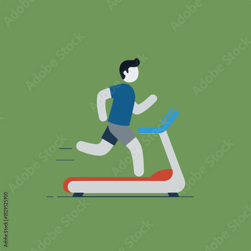 Illustration of a person running on a treadmill on a green background. The minimalist design depicts a healthy lifestyle and exercise routine.