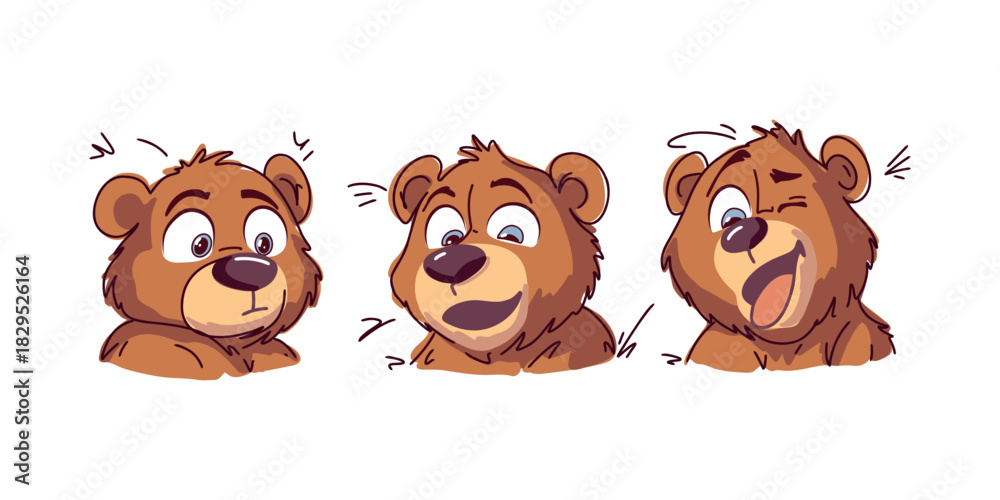 Fototapeta premium multiple surprised bear illustrations with emotional reactions