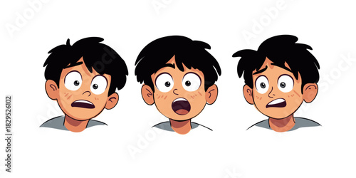 collection of emotional expressions from surprised boy