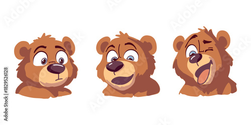 various emotional states of cartoon surprised bear