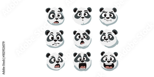 set of cute panda showing surprised emotions